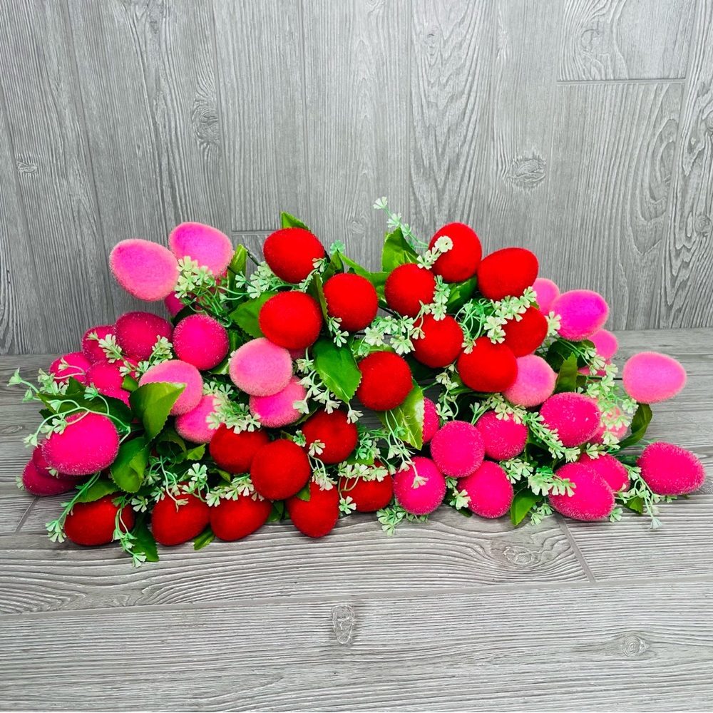 6 bunches of faux flocked straberry floral bundle flower arrangement decoration